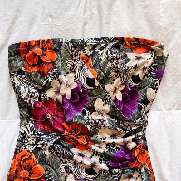 Vintage 90s y2k strapless floral tropical one piece swimsuit size 12 beach - Picture 7 of 8